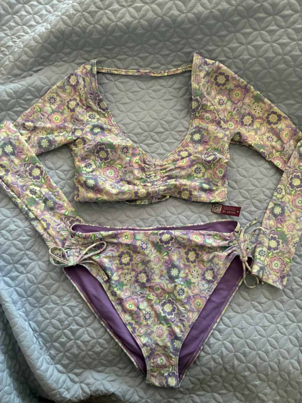 Adore Me Lavender Floral Long Sleeve Bikini Set - Purple & Pastel Floral